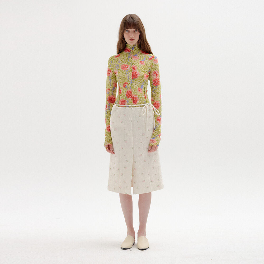 EENK SOL Floral-Print Mockneck Top - Green Multi