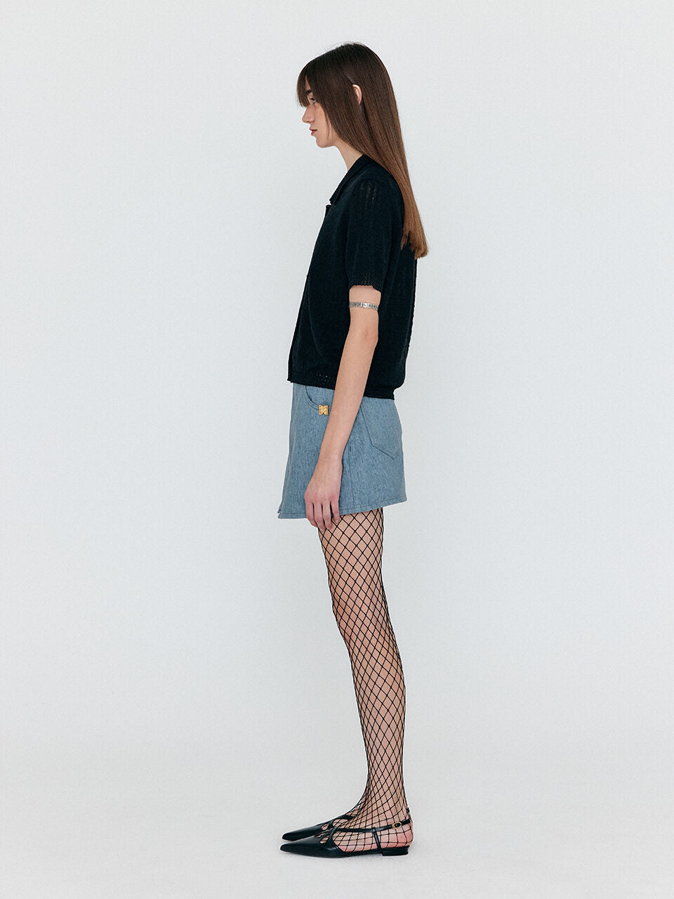 EENK WENETA Asymmetric Front Denim Mini Skirt - Grey Blue