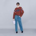 YCH SENSUAL-PRINT CROPPED SWEATSHIRT BROWN (W23TO906BR)