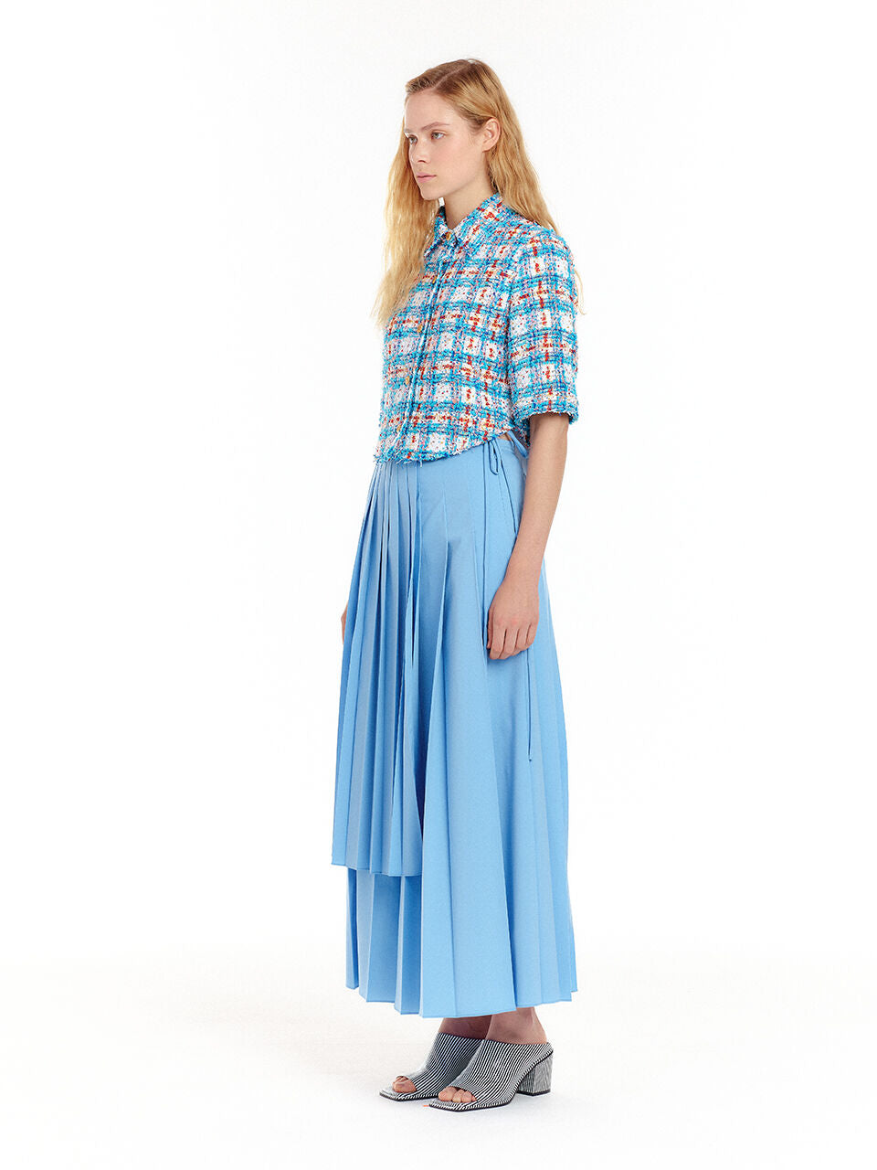 EENK URIAH Tweed Crop Shirt - Blue Multi