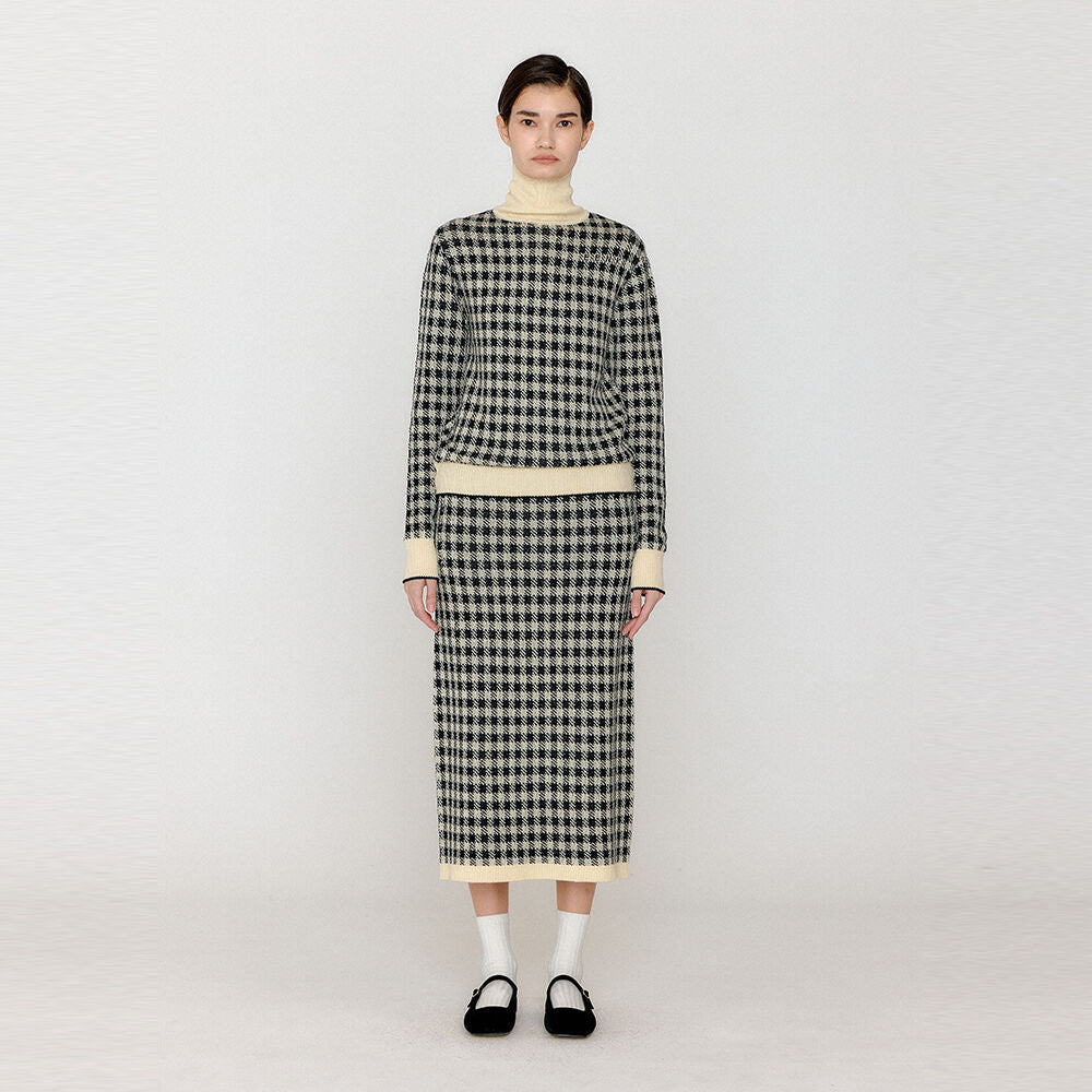 EENK EENK Gingham Check Knit Midi Skirt - Black/Ivory