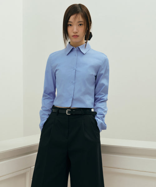 MUSINSA STANDARD WOMAN MUSINSA STANDARD WOMAN Slim Fit Crop Shirt [Socks Blue]
