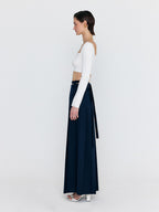 EENK EENK WOVEL Double-Belted Pleated Maxi Skirt - Navy