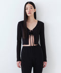 MUSINSA STANDARD WOMAN MUSINSA STANDARD WOMAN Women's Ribbed Tie-Up Crop Cardigan (Black)