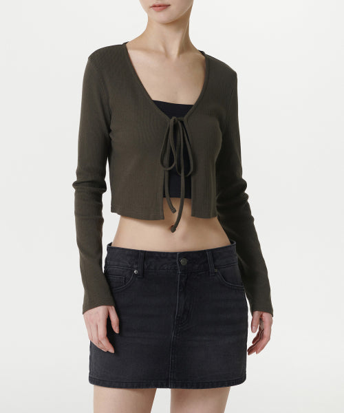 MUSINSA STANDARD WOMAN MUSINSA STANDARD WOMAN Cardigan ribbed tie-up crop dark olive