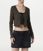 MUSINSA STANDARD WOMAN MUSINSA STANDARD WOMAN Cardigan ribbed tie-up crop dark olive