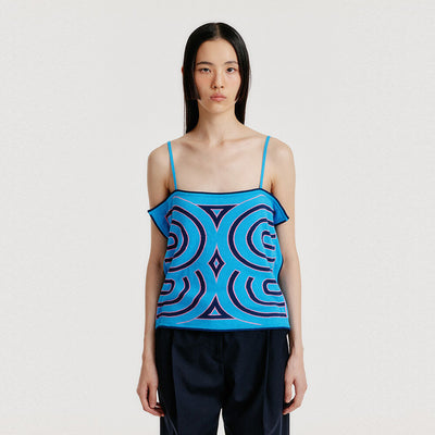 YOON Sleeveless Logo Knit Top - Blue