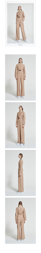 WOVEMENT High Rise Cotton Jumpsuit Beige WBAFJS002BE