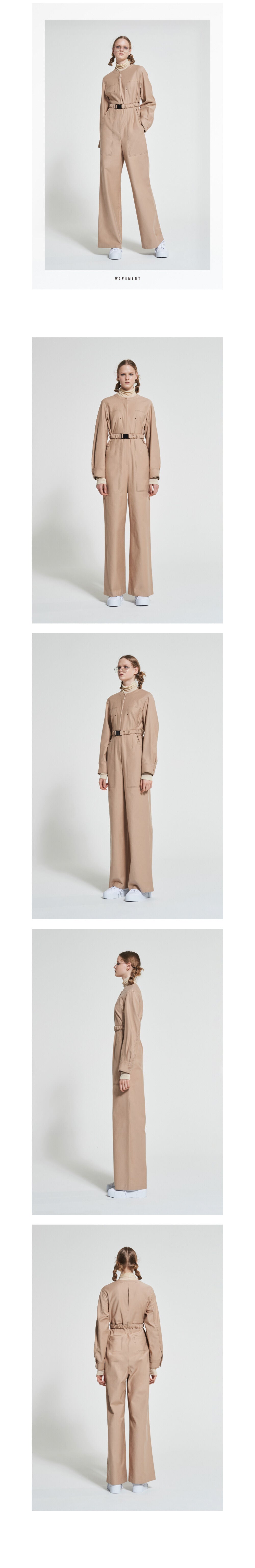 WOVEMENT High Rise Cotton Jumpsuit Beige WBAFJS002BE