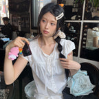 KIIMUIR (Women) Button cap sleeve short sleeve blouse_White