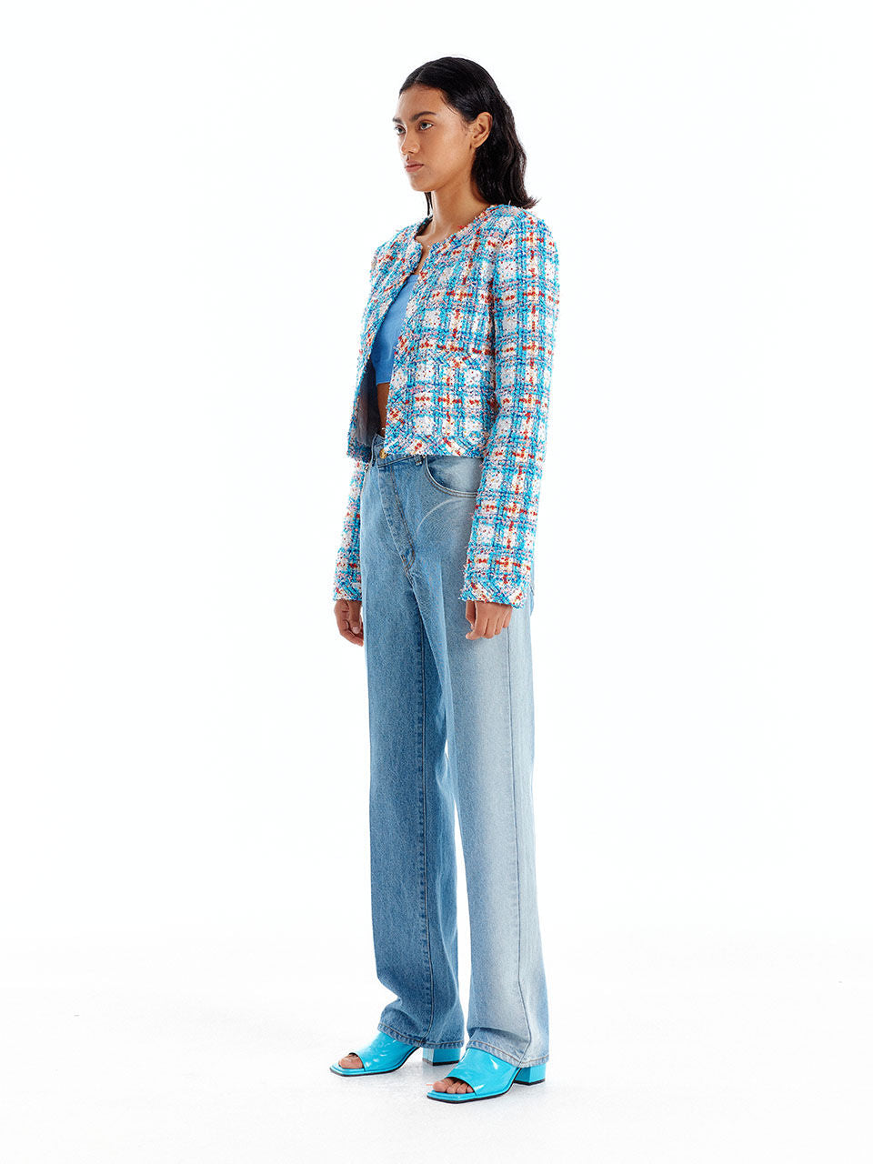 EENK UNEVA Asymmetric Front Denim Pants - Denim Blue