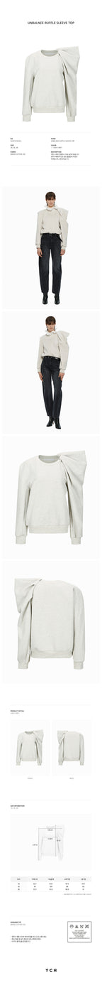 YCH UNBALNCE RUFFLE SLEEVE TOP LIGHT GREY (W24TS11061LG)