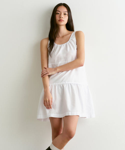 MUSINSA STANDARD WOMAN MUSINSA STANDARD WOMAN Women's Cotton Tiered Mini Dress (White)