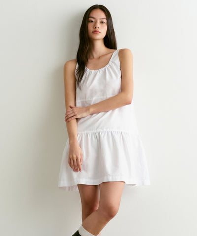MUSINSA STANDARD WOMAN Women's Cotton Tiered Mini Dress (White)