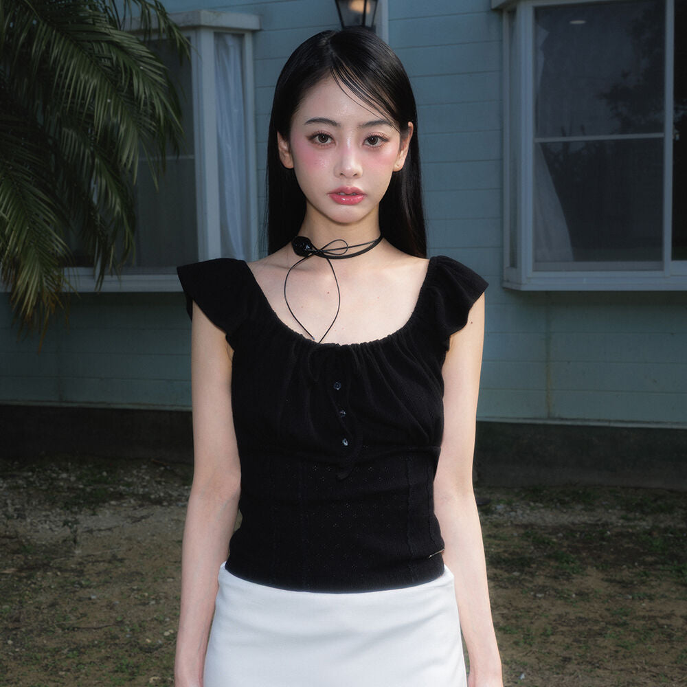 RoséFrantz Ribbon Shirring Sleeveless [Black]