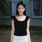 RoséFrantz Ribbon Shirring Sleeveless [Black]