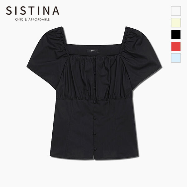 SISTINA Cotton square neck shirring blouse_AWWBLQ21100