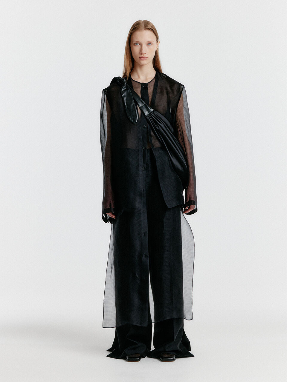 EENK YASMIN Round-neck Long Jacket - Sheer Black