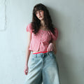 ETMON Check Shirring Blouse, Red