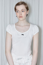 SINOON Round Shirring T-Shirt (White)