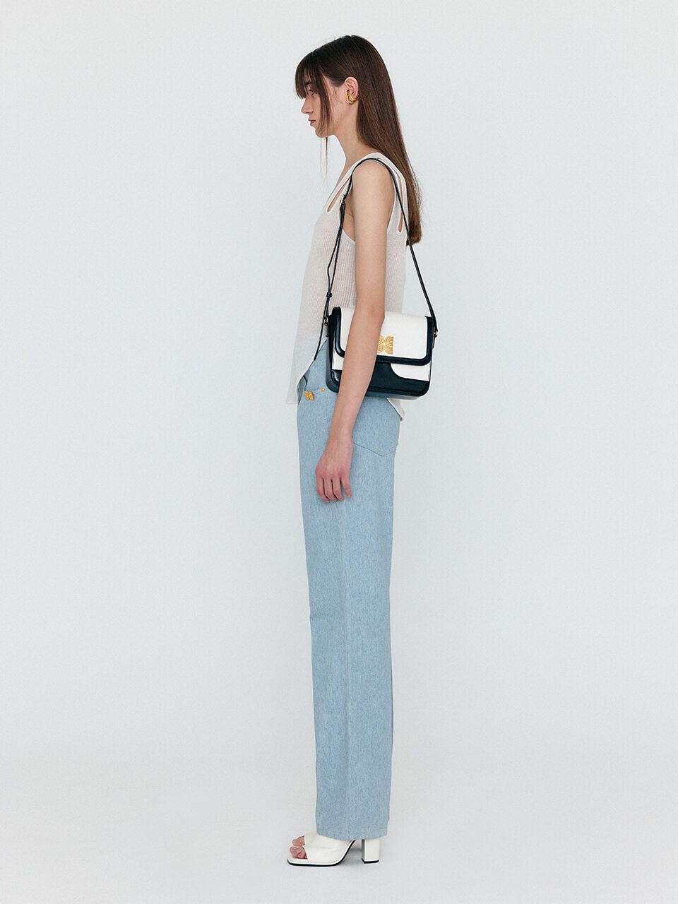 EENK EENK WENEVA Asymmetric Front Denim Pants - Light Blue