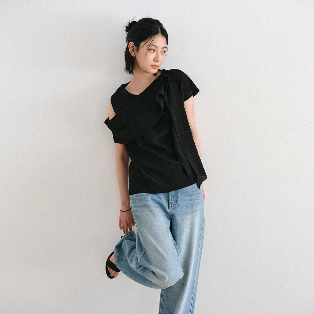 HUNCH Asymmetric Drape Shawl Blouse (2color)