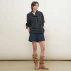 GENERAL IDEA WOMAN check frill blouse [DARK NAVY] / GF2LBL517