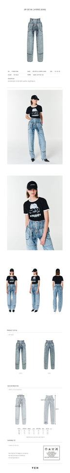 YCH ZIP-DETAIL LAYERED JEANS SKY BLUE (F23DB704SB)