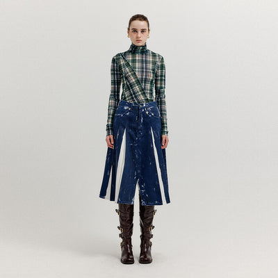 EENK XICO Pleated Denim Skirt - Dark Navy
