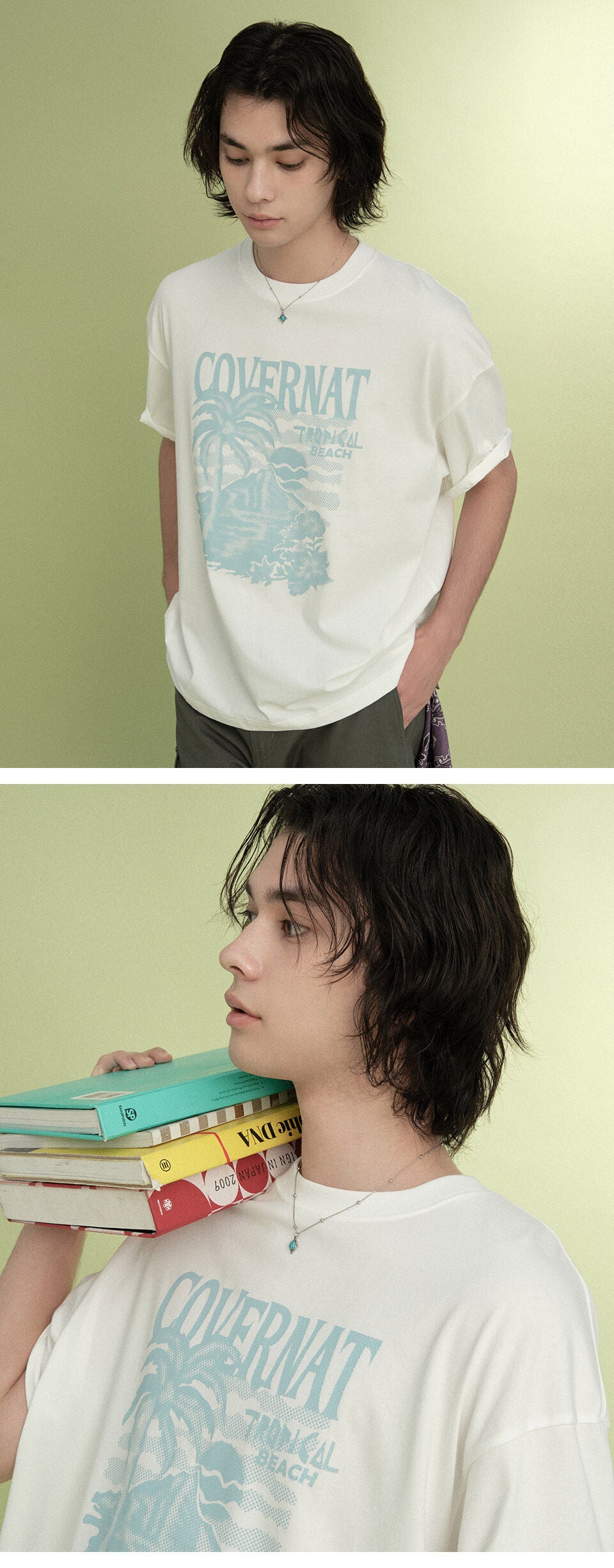 COVERNAT Cool Cotton Sunset Tropical Graphic T-Shirt White