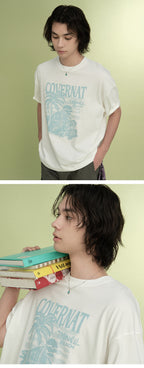 COVERNAT Cool Cotton Sunset Tropical Graphic T-Shirt White