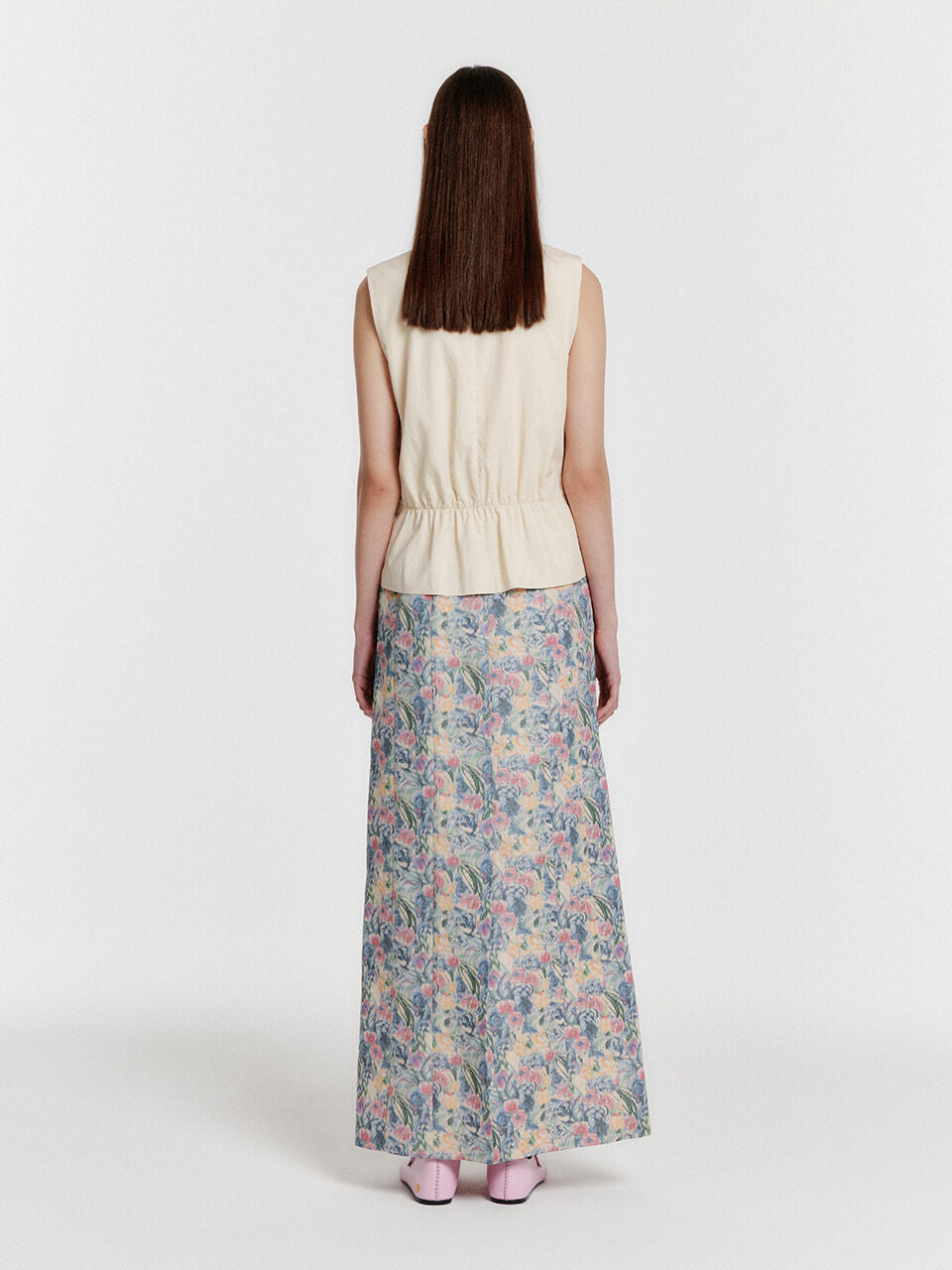EENK YEXS Floral Maxi Skirt - Cream/Blue Multi