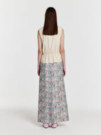 EENK YEXS Floral Maxi Skirt - Cream/Blue Multi