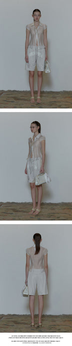 SCULPTOR Sheer Pleated Hem Blouse White