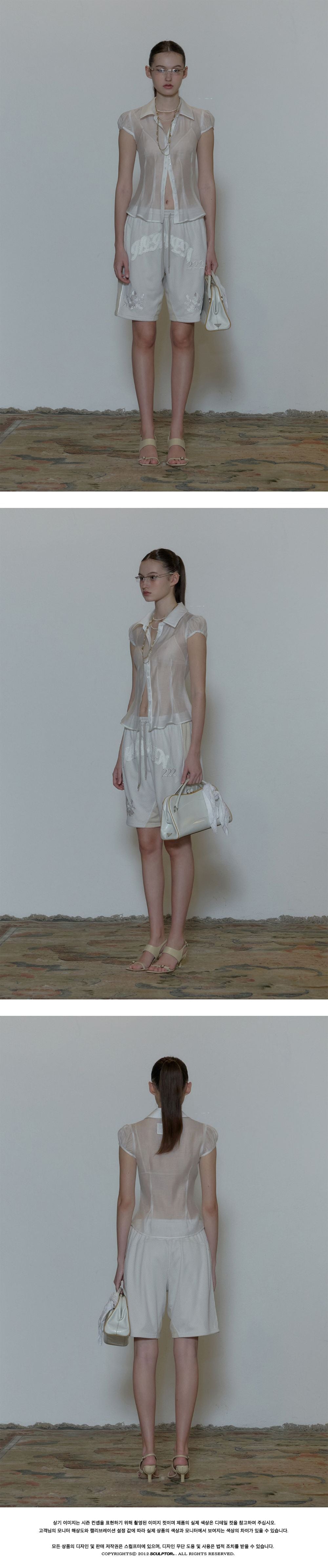 SCULPTOR Sheer Pleated Hem Blouse White