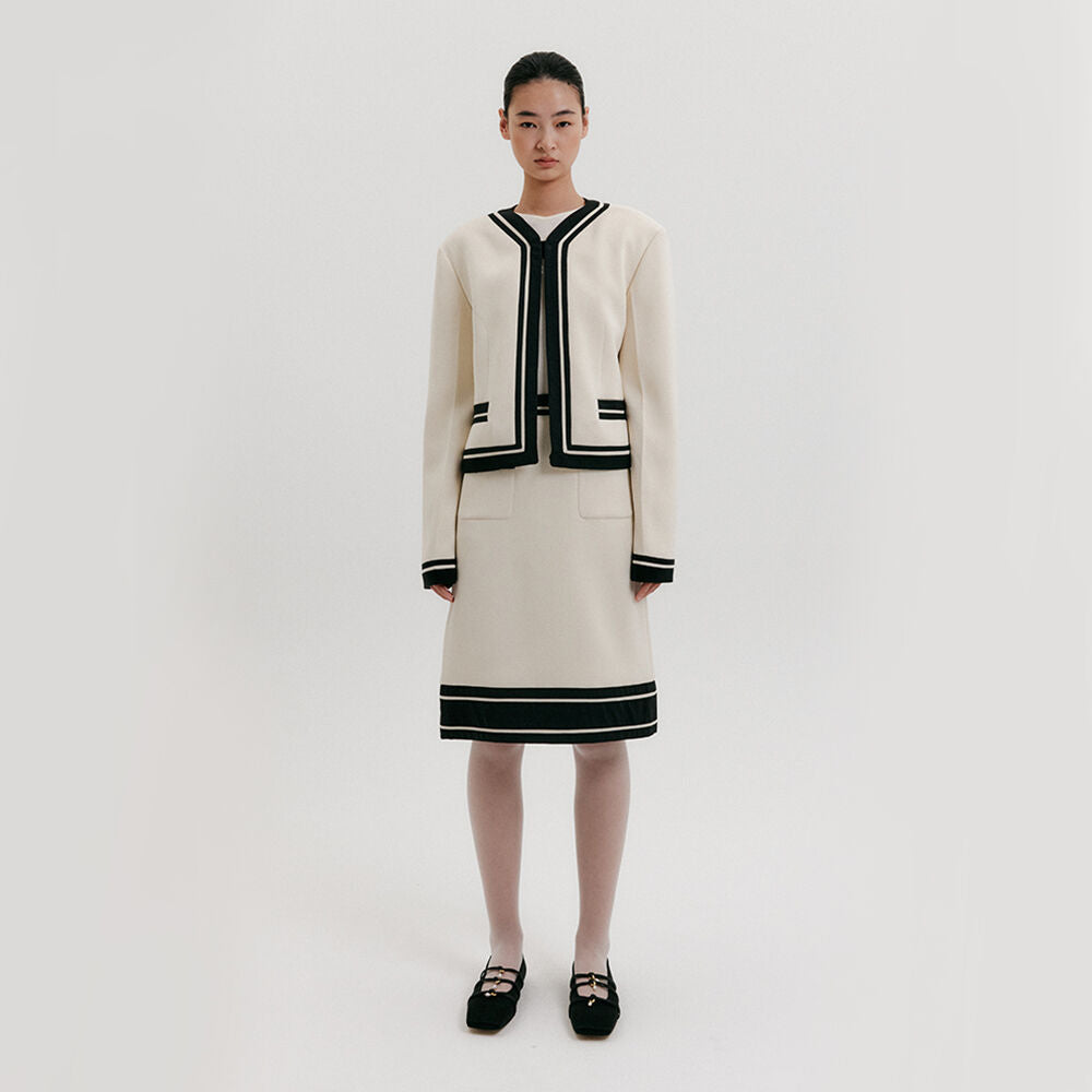 EENK Contrast Midi Skirt - Ivory