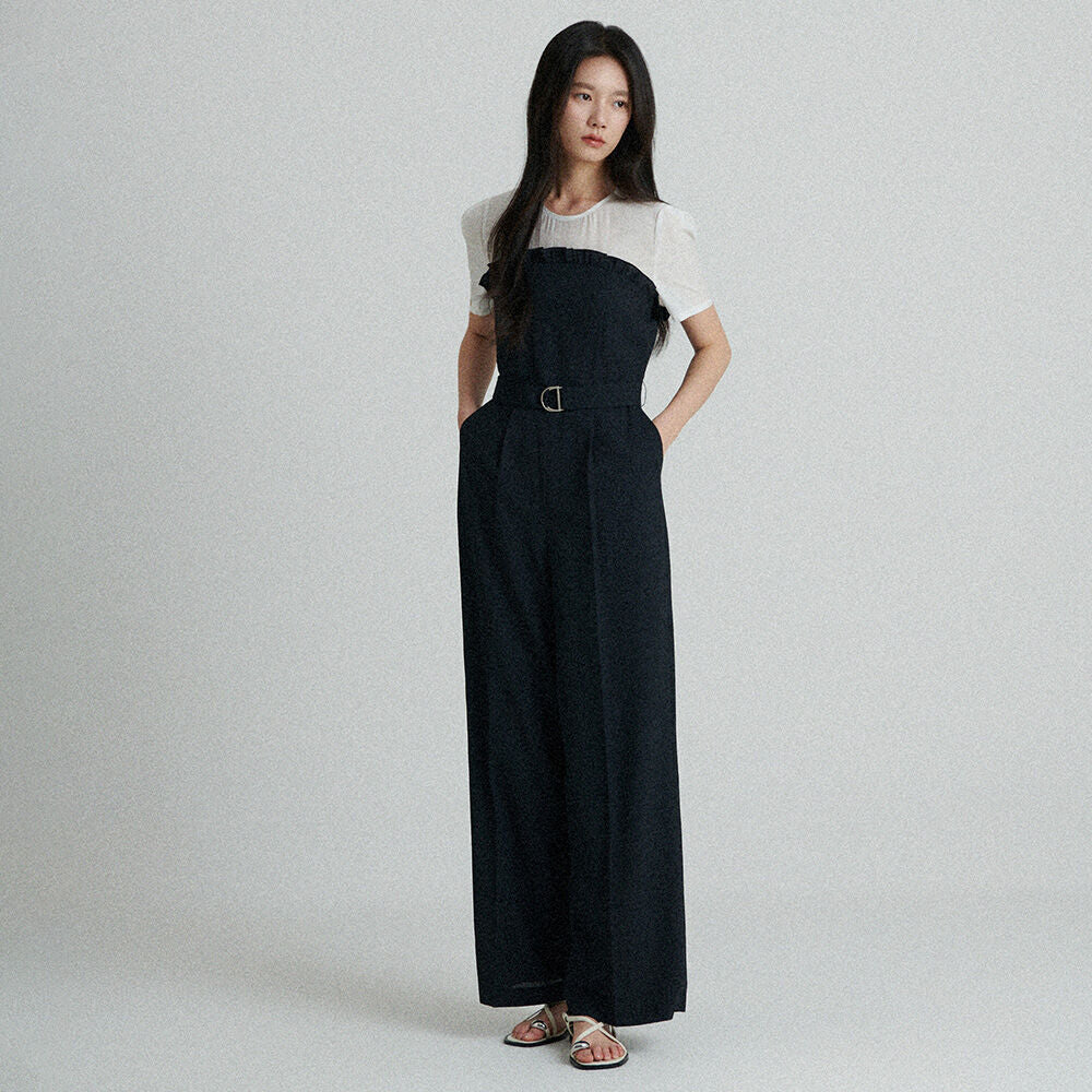 SATIN SATIN Jumpsuit Frill Bustier Layered Belt