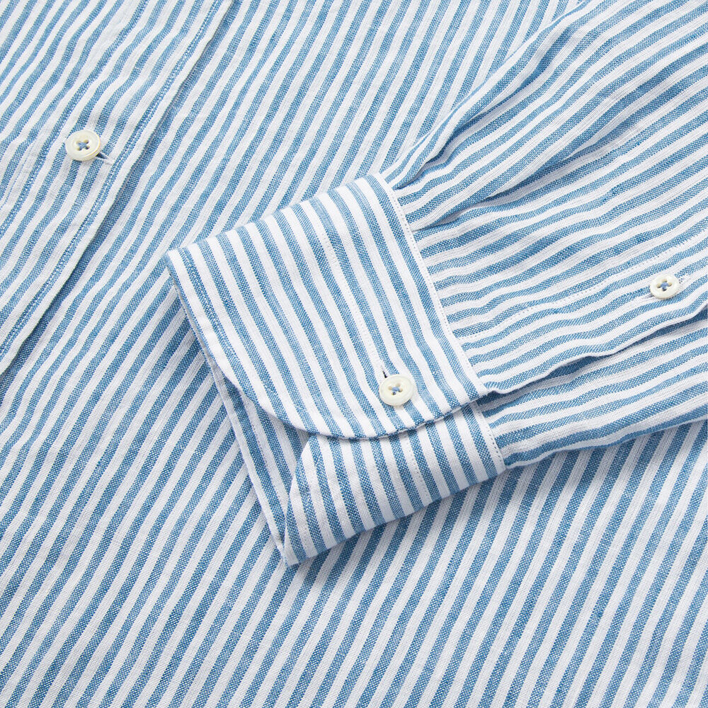 PRODE SHIRT [Regular] L-460 Vintage Linen Striped Shirt (Blue)
