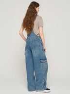 CARGOBROS CARGOBROS Denim Cargo Overall Pants (Medium Blue)