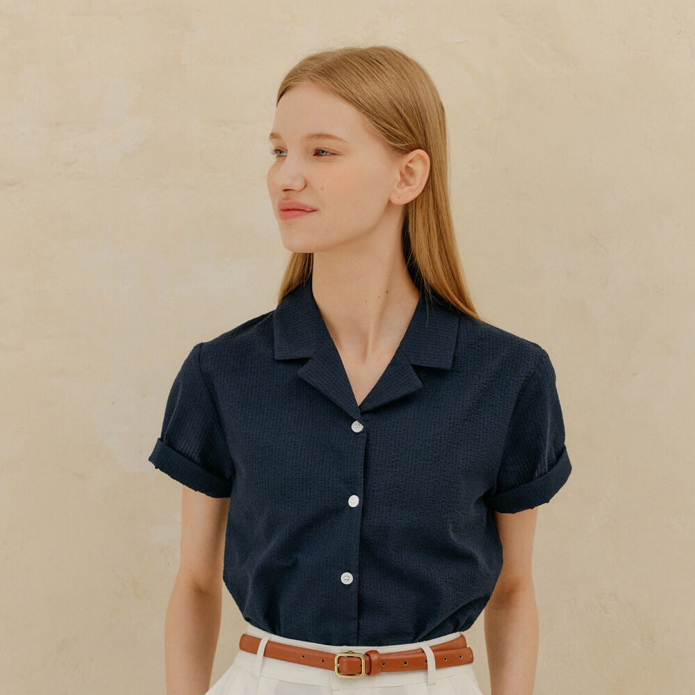 YUPPE SEERSUCKER COLLAR SHIRT_NAVY