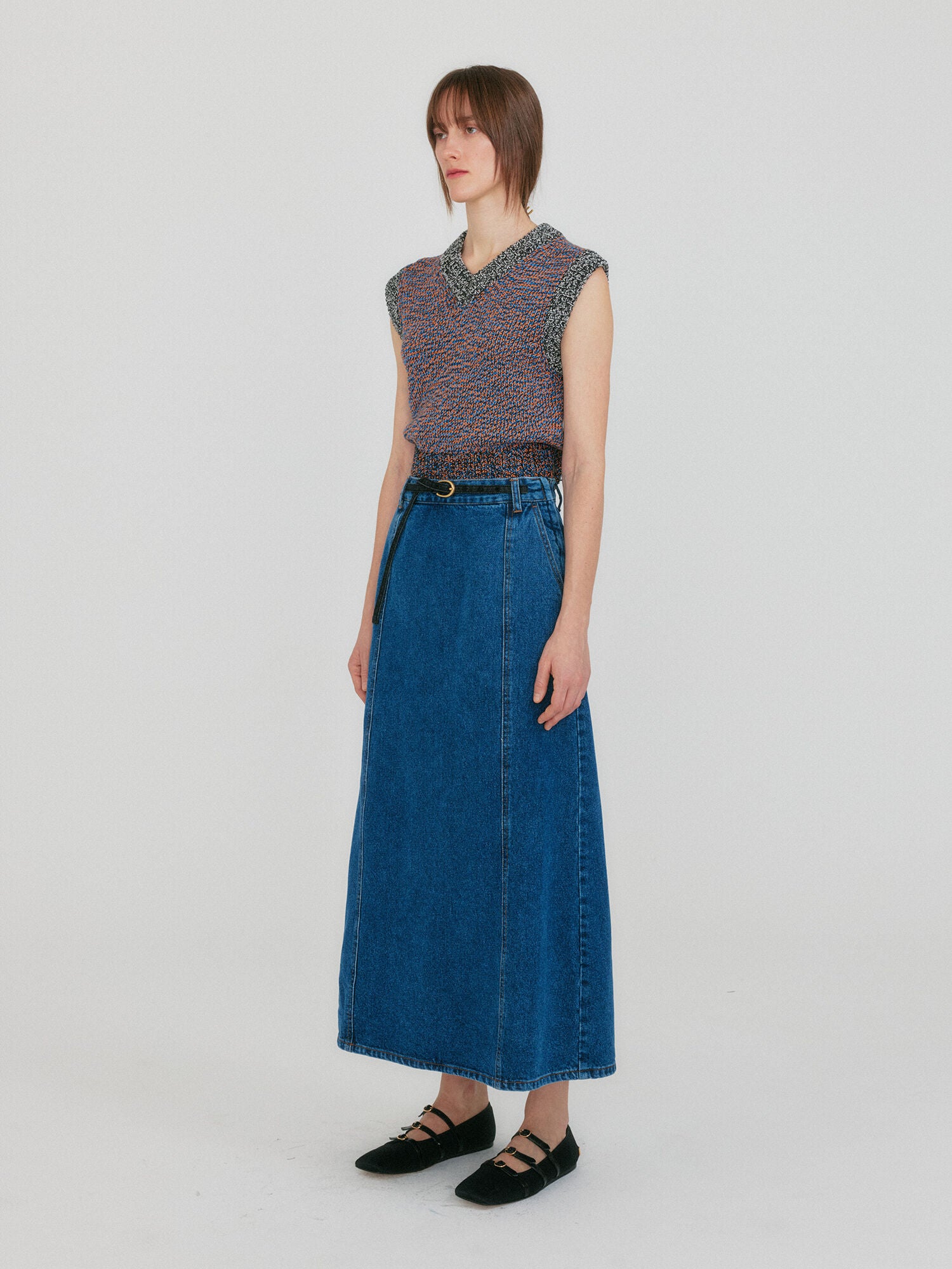 EENK ZIKKI V-neck Knit Vest - Orange/Blue Multi