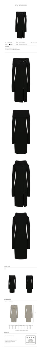 YCH ZIP-UP SLIT KNIT DRESS BLACK (F24KD8031BK)