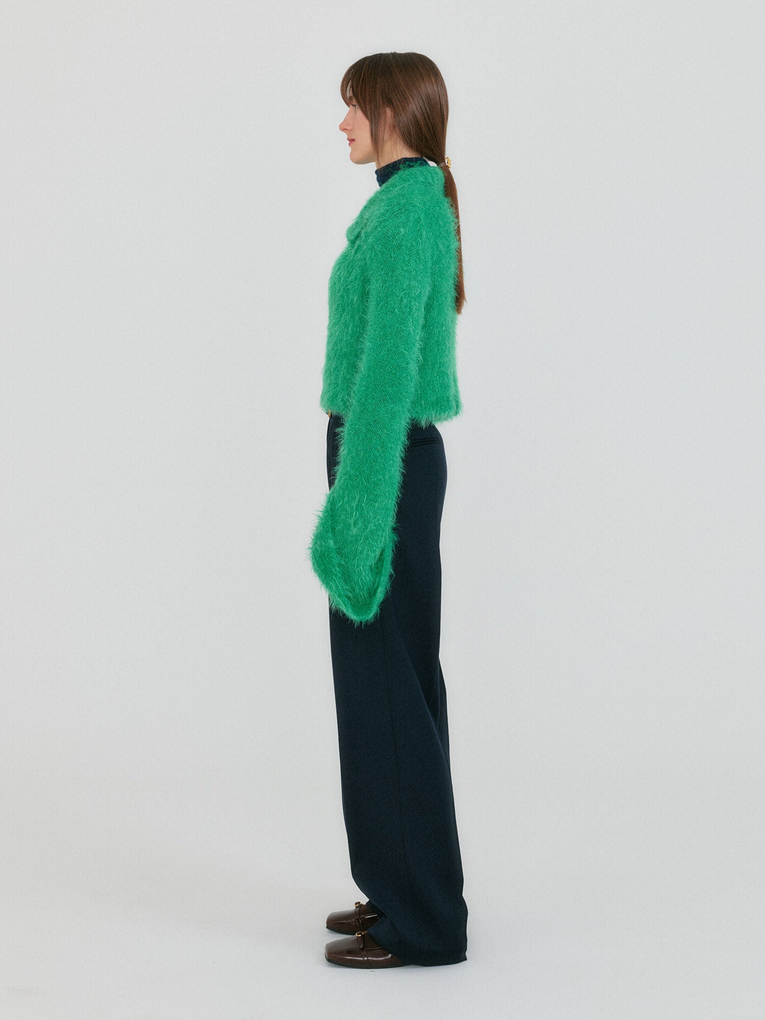 EENK ZIGGY Textured Collar Knit Cardigan - Green