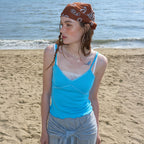 ETMON Cross Lace Cami Top, Blue