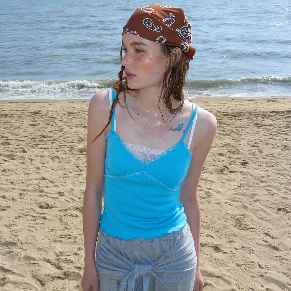 ETMON Cross Lace Cami Top, Blue