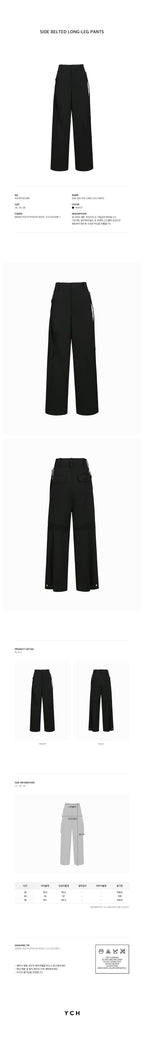 YCH SIDE BELTED LONG-LEG PANTS BLACK (W24PT5031BK)