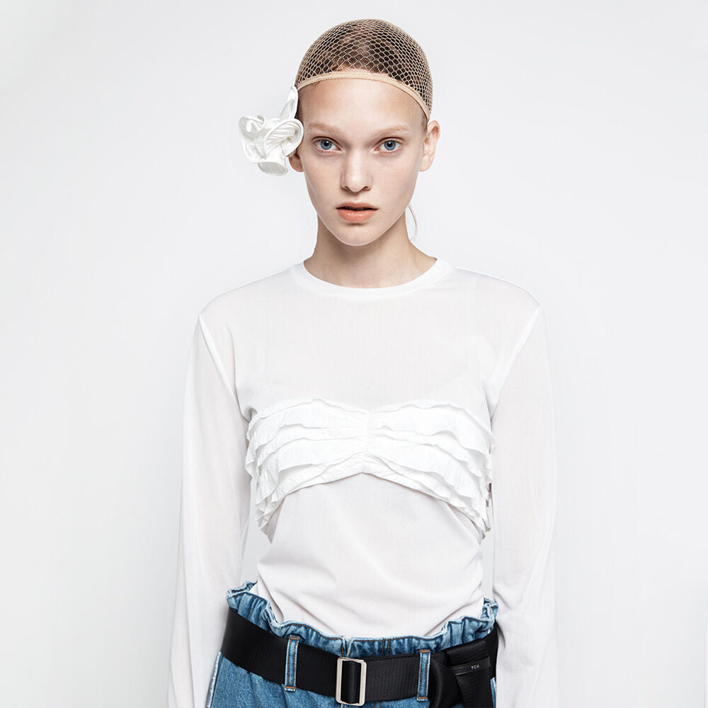 YCH LAYERED BUSTIER TOP WHITE (R25TO10051WH)