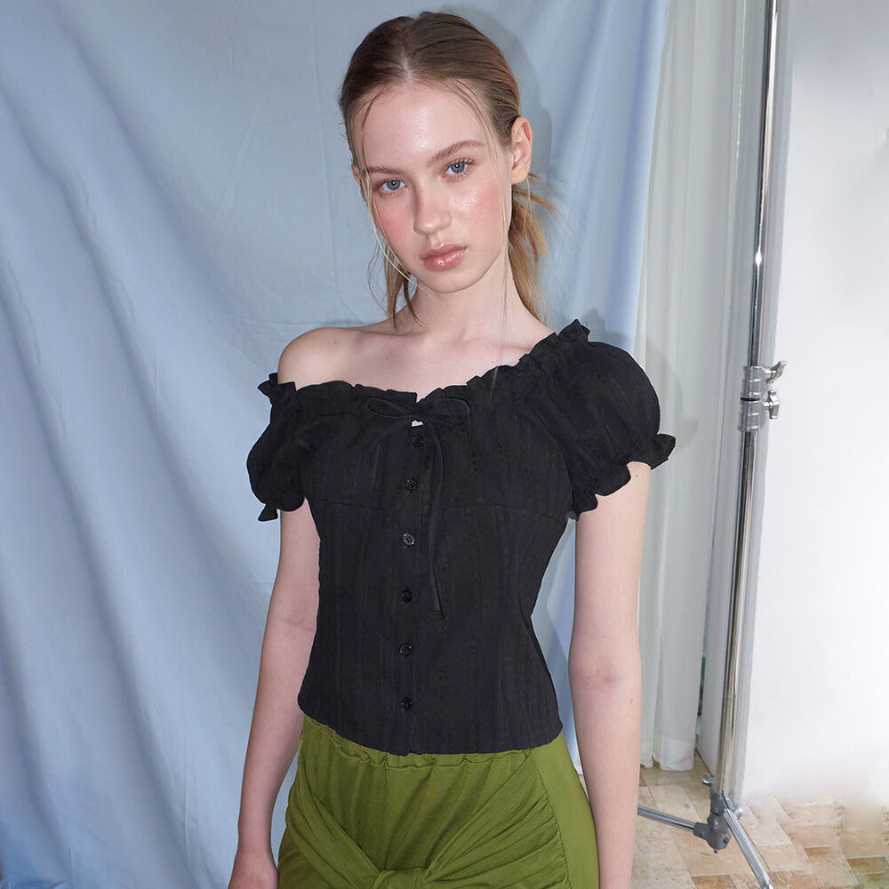 ETMON Frill Neck Strap Blouse, Black