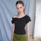 ETMON Frill Neck Strap Blouse, Black