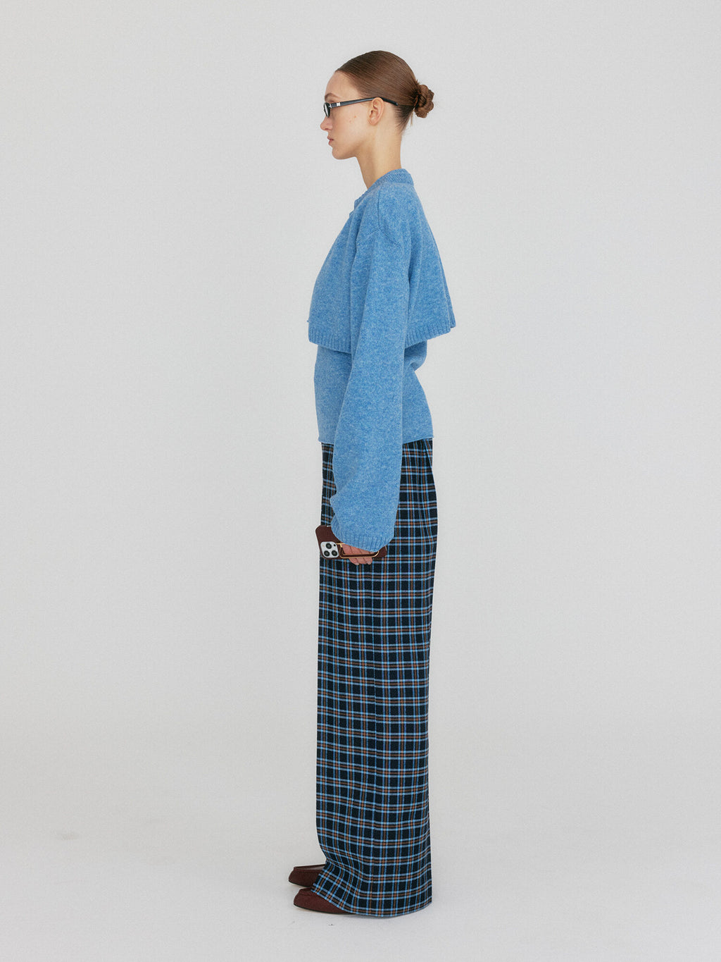 EENK ZILVINE Relaxed Plaid Pants - Navy/Sky Blue Multi